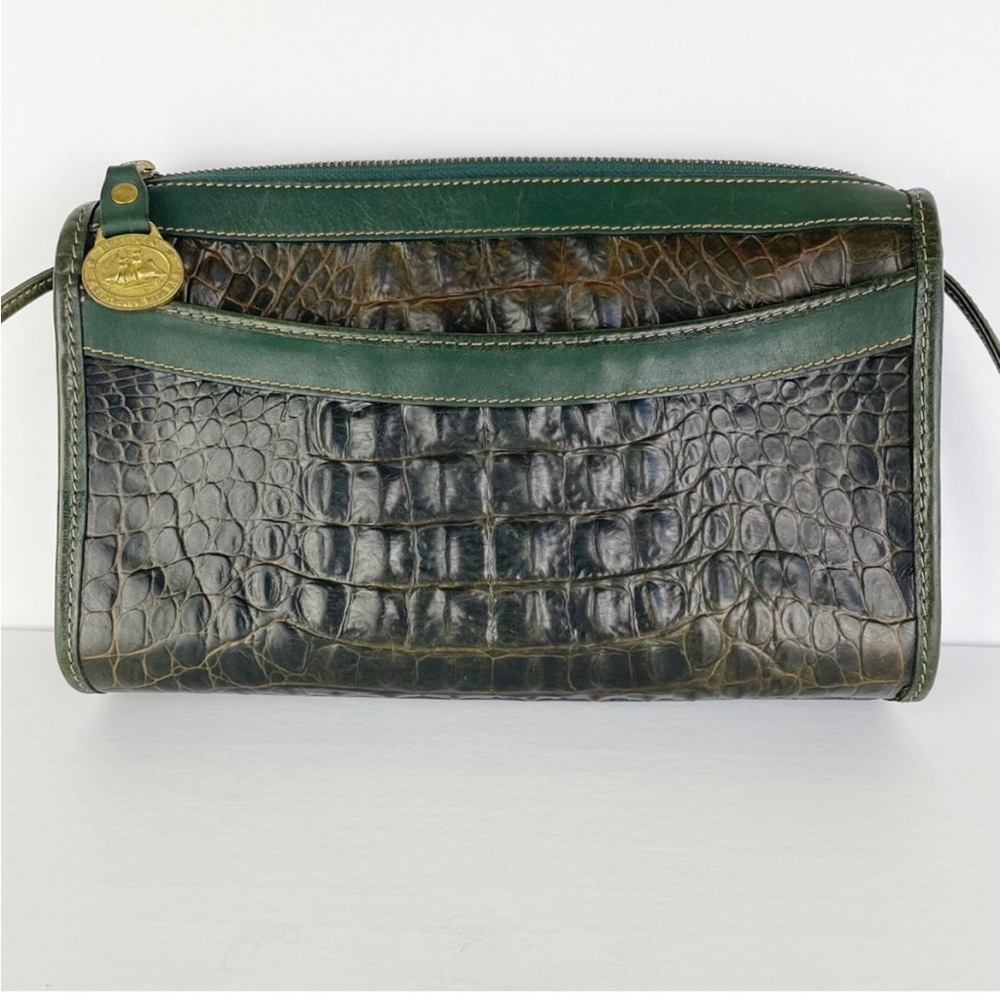 Brahmin Vintage Green Croco Embossed Leather Crossbody Purse Bag - Picture 2 of 3
